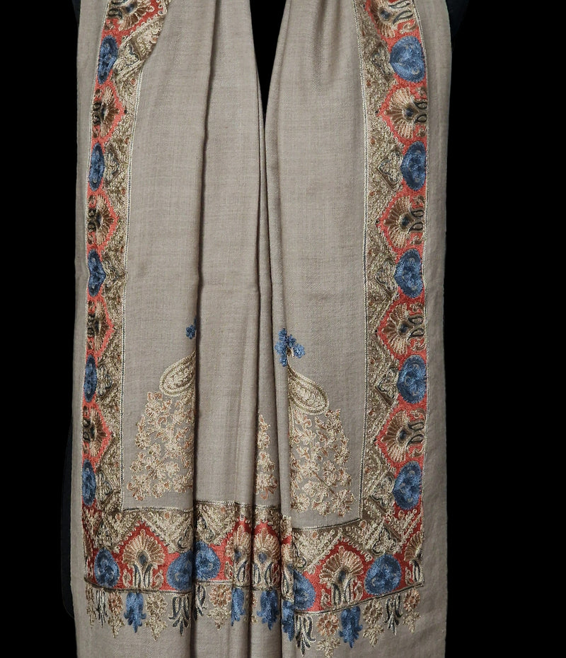 Wool Shawl with Intricate Aari-Style Border Embroidery - Toosh