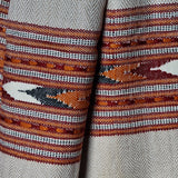 Ivory White Yak Wool Stole – Colourful Kullu Trim & Tassel Ends