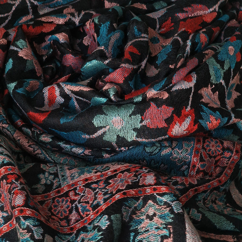 Authentic Luxury Soft Kashmir Kani Weave Pashminas - Adeline Black
