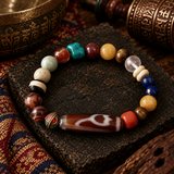 Tibetan Agate Dzi Bead Mixed Gemstone Handmade Himalayan Bracelet