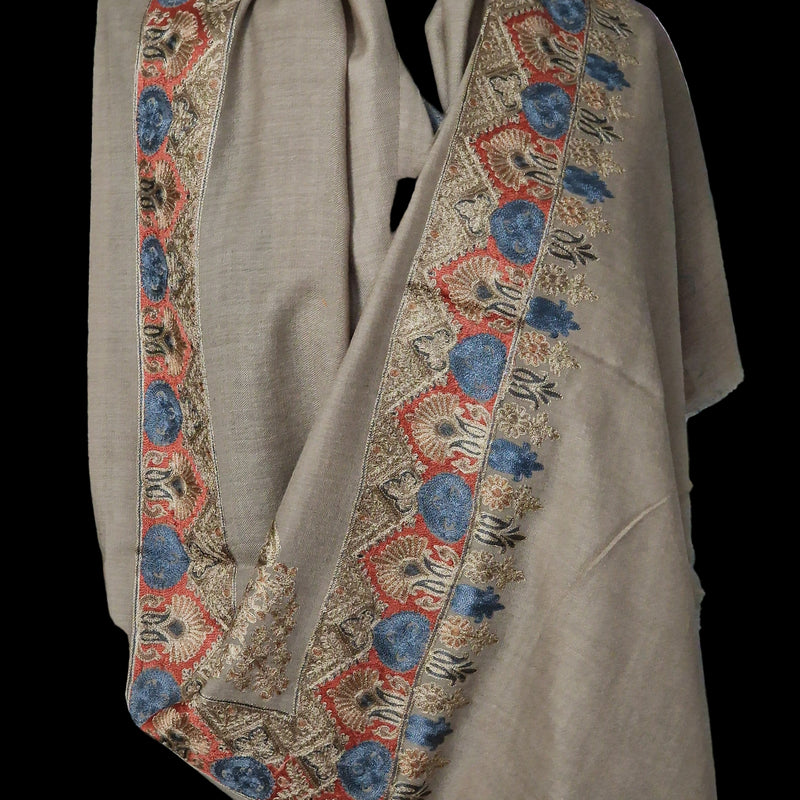 Wool Shawl with Intricate Aari-Style Border Embroidery - Toosh