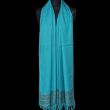 Turquoise Handspun Yak Wool Stole – Fine Weave, Raw Edge, Pure Craft - Baga Ethnik Living Default Title Accessories:Scarves & Wraps