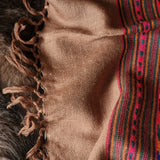 Tsampa Brown Tibetan Angora Stole – Kullu Border Tassel Wrap