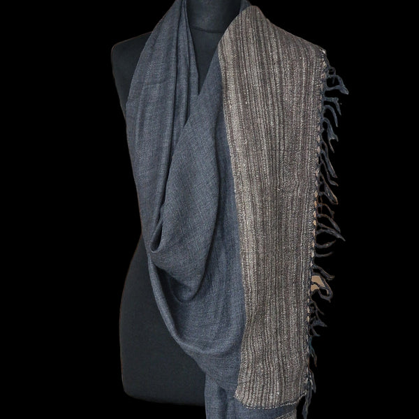 Onyx Grey Yak Wool Shawl – Deep Hue, Brown Raw Weave, Handcrafted Legacy - Baga Ethnik Living Default Title Accessories:Scarves & Wraps