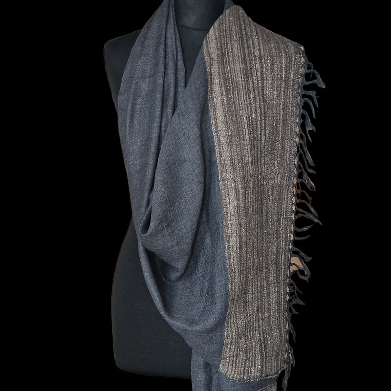 Onyx Grey Yak Wool Shawl – Deep Hue, Brown Raw Weave, Handcrafted Legacy - Baga Ethnik Living Default Title Accessories:Scarves & Wraps