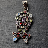 Multi-Gemstone Healing Himalayan Vintage Silver 925 Pendant