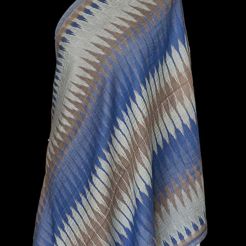 Soft Fine Wool Blue Ikat Pashmina Scarf Handwoven Wrap – Deep Azure - Baga Ethnik Living Default Title Accessories:Scarves & Wraps