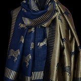 Twilight Reversible Shawl – Royal Blue & Gold Moonlight Design