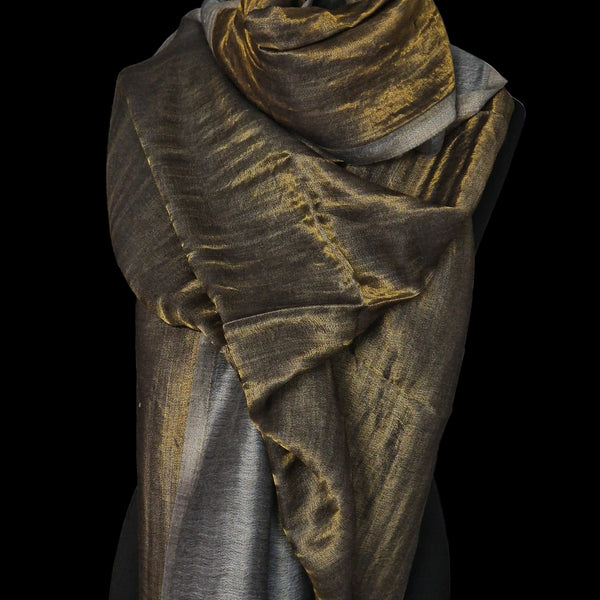 Twilight Collection Shawl – Grey & Gold Grace, Handwoven Elegance