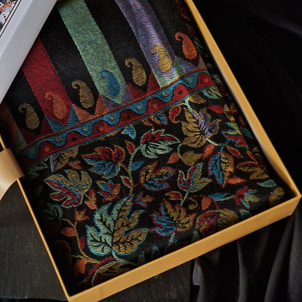 Chinar Kashmiri Silk Blend Pashmina Shawl – Multicolor Weave in Vintage Black