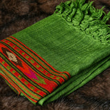 Bright Green Tibetan Angora Stole – Kullu Border Lightweight Wrap