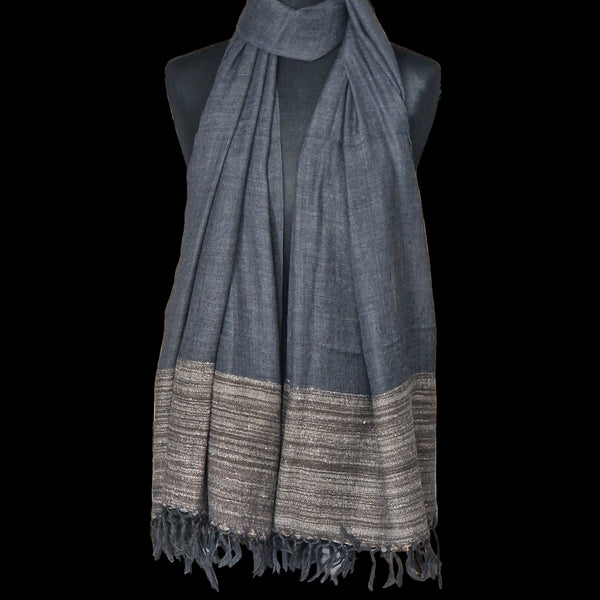 Onyx Grey Yak Wool Shawl – Deep Hue, Brown Raw Weave, Handcrafted Legacy - Baga Ethnik Living Default Title Accessories:Scarves & Wraps