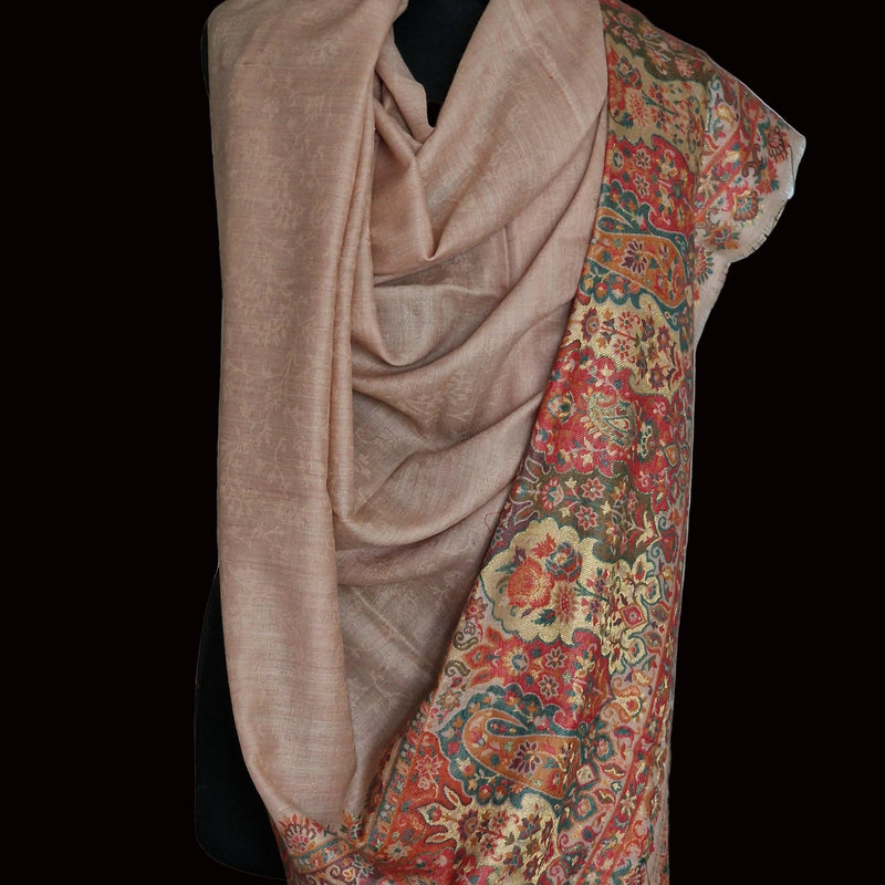 Border Zari Kani Style Weave Pure Wool Palla Shawl – Light Pink