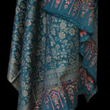 Elegant Kani Weave Pure Wool Shawl – Timeless Craft in Teal Green