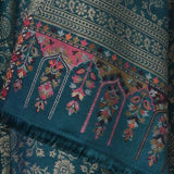 Elegant Kani Weave Pure Wool Shawl – Timeless Craft in Teal Green