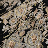 Handmade Bunch Flower Embroidery Black Pashmina Stole