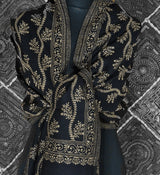 Black Pure Wool Stole – Silver Zari Woven Style