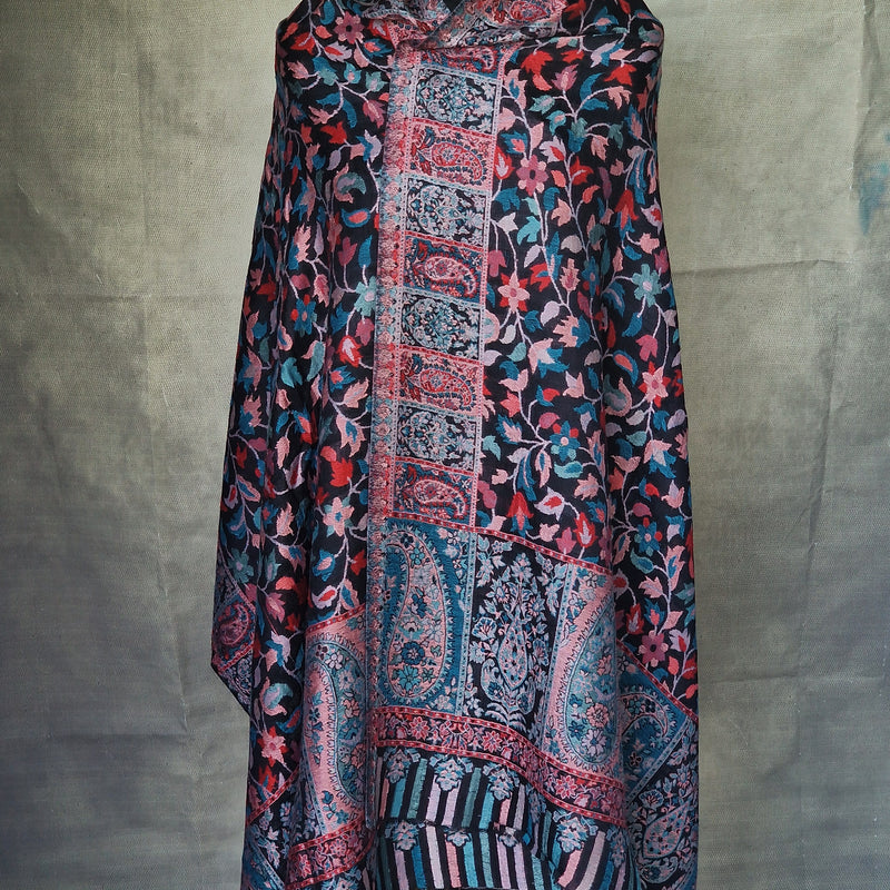 Authentic Luxury Soft Kashmir Kani Weave Pashminas - Adeline Black