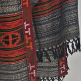 Striped Black Yak Wool Shawl – Colourful Kullu Border with Tassel Ends
