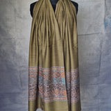 Authentic Soft Kashmir Border Kani Weave Pashminas - Pinewood Green