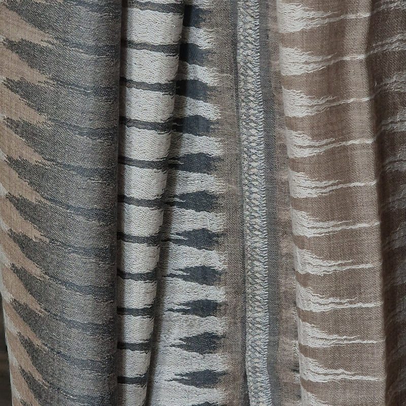 Authentic Ikat Fine Wool Grey and Brown Pashmina Stole – Ashy Oakwood - Baga Ethnik Living Default Title Accessories:Scarves & Wraps