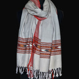 Ivory White Yak Wool Stole – Colourful Kullu Trim & Tassel Ends