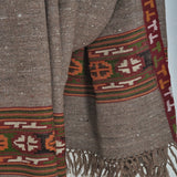 Authentic Yak Wool Winter Shawl – Taupe Brown Kullu Border