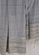 Pearly Grey Yak Wool Stole – Handwoven Raw Border Tassel Wrap