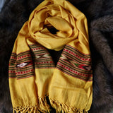 Vibrant Yellow Tibetan Angora Stole – Kullu Border Tassel Wrap