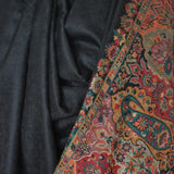 Zari Moonlight Kani Weave Pure Wool Palla Black Paisley Border Luxury Shawl