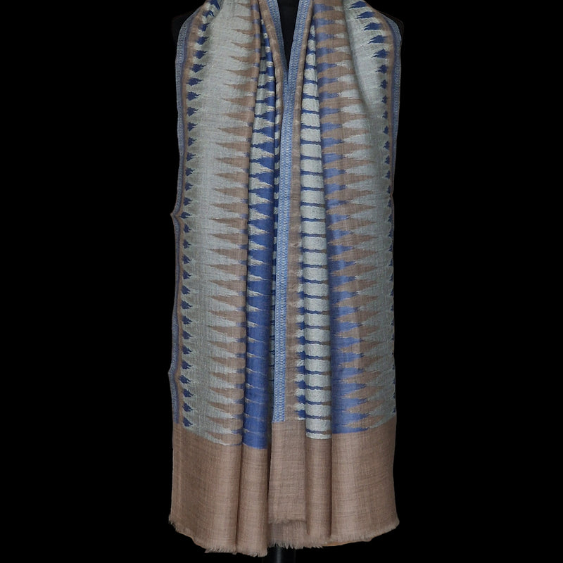 Soft Fine Wool Blue Ikat Pashmina Scarf Handwoven Wrap – Deep Azure - Baga Ethnik Living Default Title Accessories:Scarves & Wraps