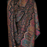 Mandala Muse Full Kani Weaved Black Pashmina Wool Shawl – Multicolour Floral Paisley