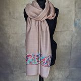 Border Kani Pashmina Wool Scarf Shawl Wrap – Light Beige