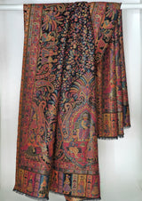 Zari Kani Pashmina Blend Wool Shawl Black - Floral Womens Shawl