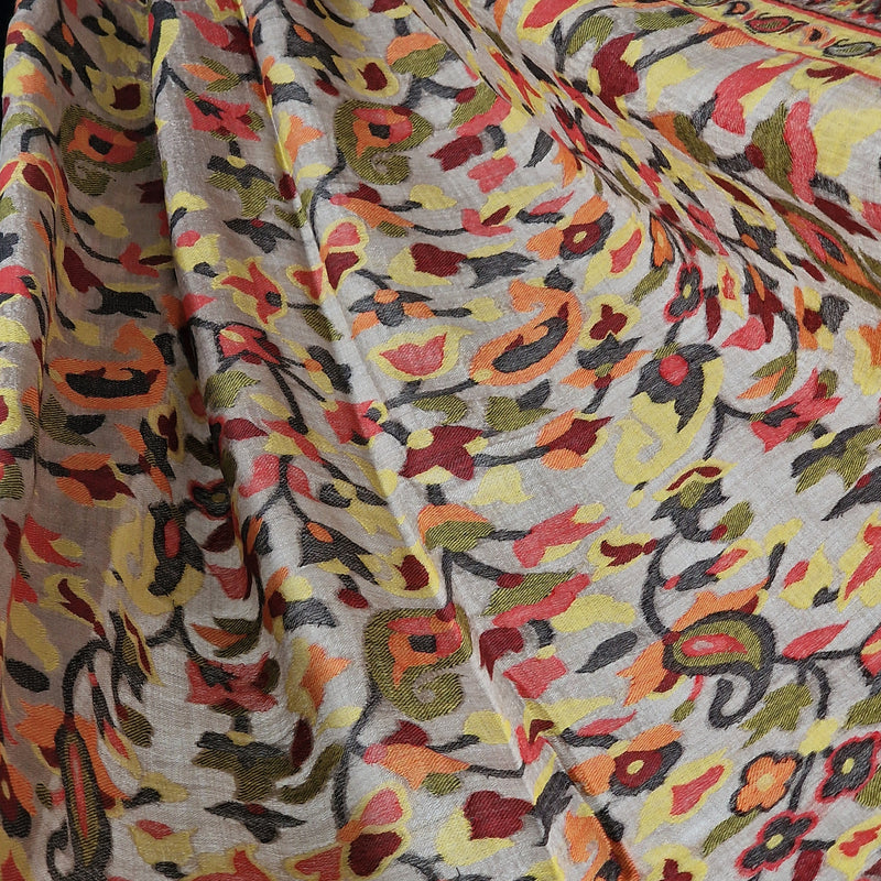 Authentic Luxury Soft Kashmir Border Kani Weave Pashmina - Seraphina Grey - Baga Ethnik Living Default Title Shawl