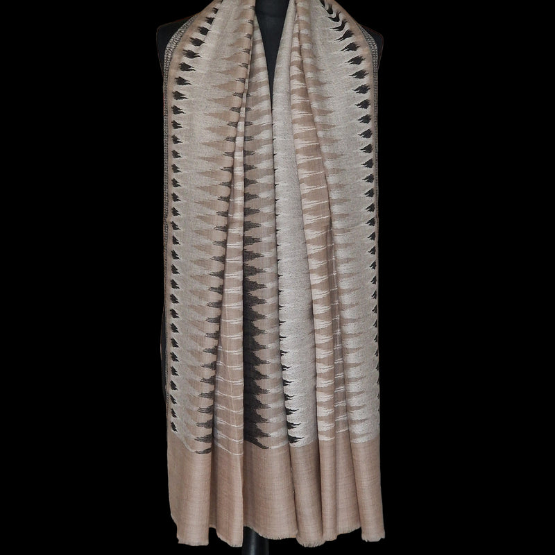 Fine Wool Handwoven Ikat Kashmiri Pashmina Stole – Black Pearl - Baga Ethnik Living Default Title Accessories:Scarves & Wraps