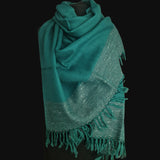 Turquoise Blue Yak Wool Stole – Woven by Hand, Edged in Raw Wool