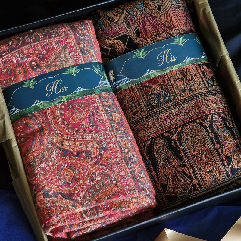 His & Her Gift Box – Pure Wool Kani Shawl Set - Premium Packaging