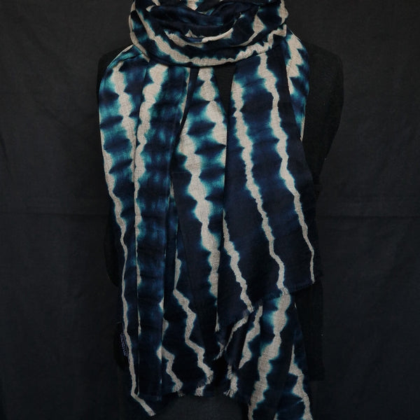 Authentic Luxury Kashmir Pure dye-tie Pashmina Stole - Waves Blue