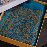 Blue-Teal Pure Wool Stole – Silver Zari Woven Style