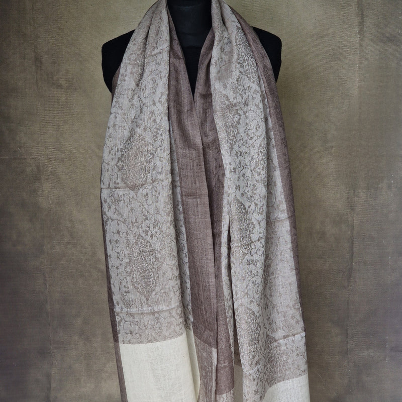 Soft Kashmiri Pashmina Scarf Handwoven Paisley Weave - White Ivor