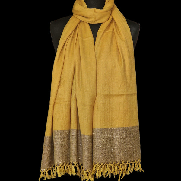 Yellow Yak Wool Shawl – Warm Hue, Brown Raw Weave, Handcrafted Elegance - Baga Ethnik Living Default Title Accessories:Scarves & Wraps