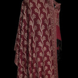 Pure Wool Silver Zari Floral Embroidery Stole - Wine Red