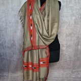 Himalayan Colourful Kullu Border Yak Wool Stole – Olive Beige