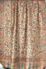 Floral Reversible Kani-Style Pashmina Wool Shawl – Dark Green & Beige