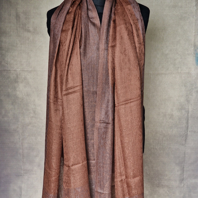 Stylish Paisley Weave Kashmiri Brown Pashmina - Dark Oak