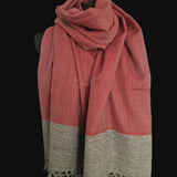 Coral Red Yak Wool Stole – Woven by Hand, Edged in Raw Wool