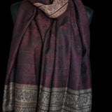 Pure Wool Self-Striped Shawl with Border Design – Warm, Soft & Elegant in deep maroon