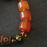 Genuine Handmade Tibetan 9-Eye Dzi Agate Bracelet with Engraved Beads