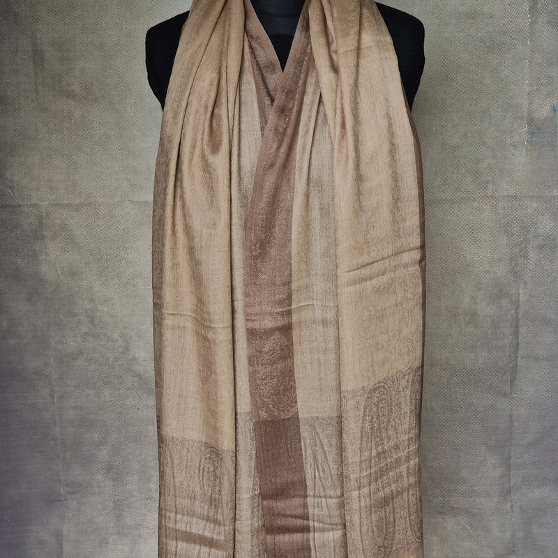 Natural Wool Pashmina Paisley Weave Stole – Burlywood Brown